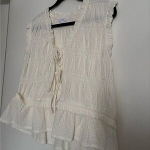 Time and Tru Cream Ruffled Blouse